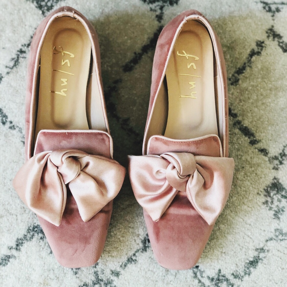 Millennial pink velvet flats from French Sole